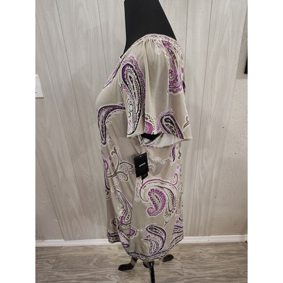 Alfani Paisley Sparkle Tunic Mini-dress XL Purple Tan NWT Boho Party Festival - Picture 4 of 11